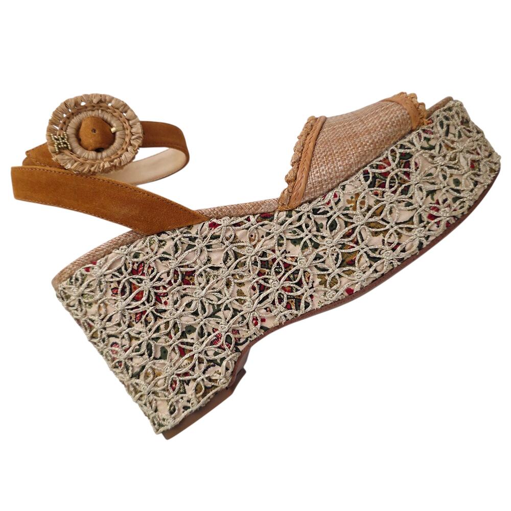 Sam Edelman Tan Floral Amber Espadrille Platform Ankle Strap Sandals Size 9 - Picture 2 of 7